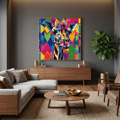 Serengeti Giraffe Afro-Pop Art Aluminum Print | Bold Neon Wildlife | Modern African Decor Gift | Textured Metallic Finish