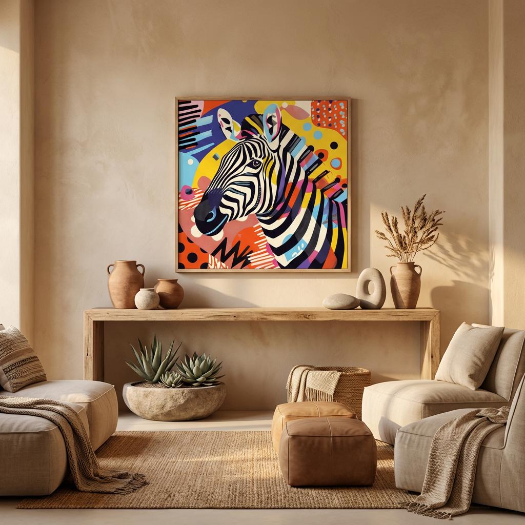 Serengeti Zebra Afro-Pop Art Aluminum Print | Bold Neon Wildlife Decor | Modern African Gift | Brushed Silver Finish