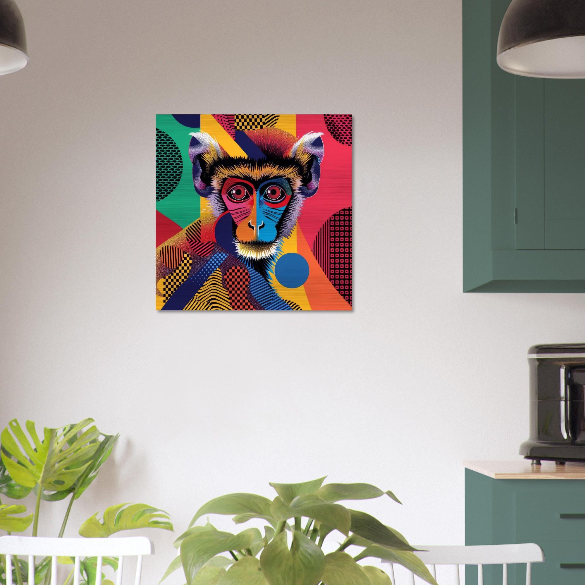 Serengeti Vervet Monkey Aluminum Print | Afro-Pop Art Wildlife | Bold Neon Colors | Modern African Decor Gift