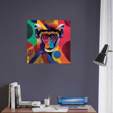 Serengeti Vervet Monkey Aluminum Print | Afro-Pop Art Wildlife | Bold Neon Colors | Modern African Decor Gift