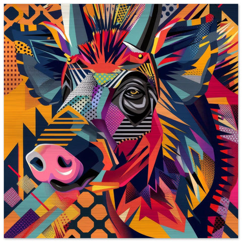 Serengeti Warthog Afro-Pop Art Aluminum Print | Bold Neon Wildlife | Modern African Decor Gift | Unique Metallic Wall Art