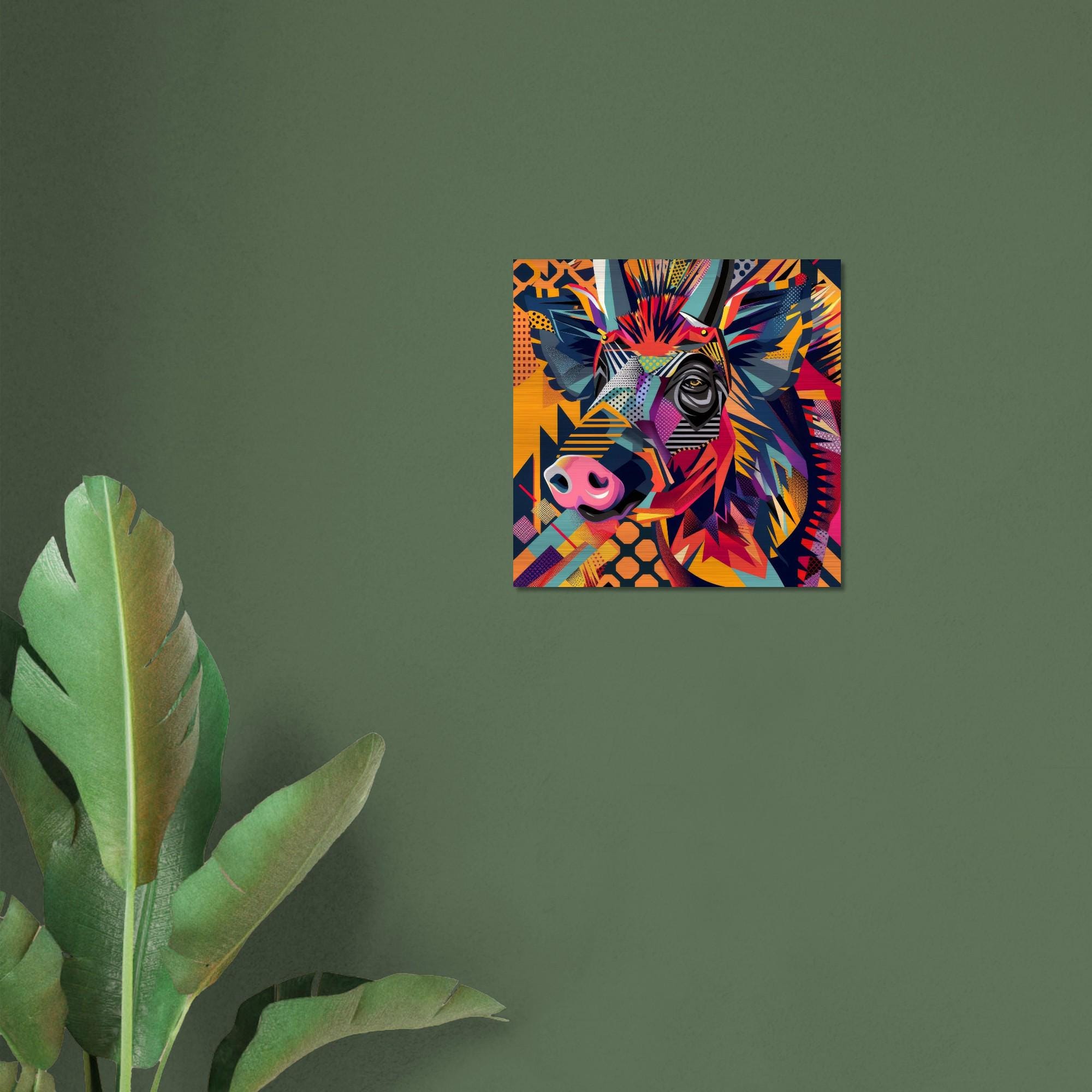Serengeti Warthog Afro-Pop Art Aluminum Print | Bold Neon Wildlife | Modern African Decor Gift | Unique Metallic Wall Art