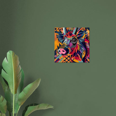 Serengeti Warthog Afro-Pop Art Aluminum Print | Bold Neon Wildlife | Modern African Decor Gift | Unique Metallic Wall Art