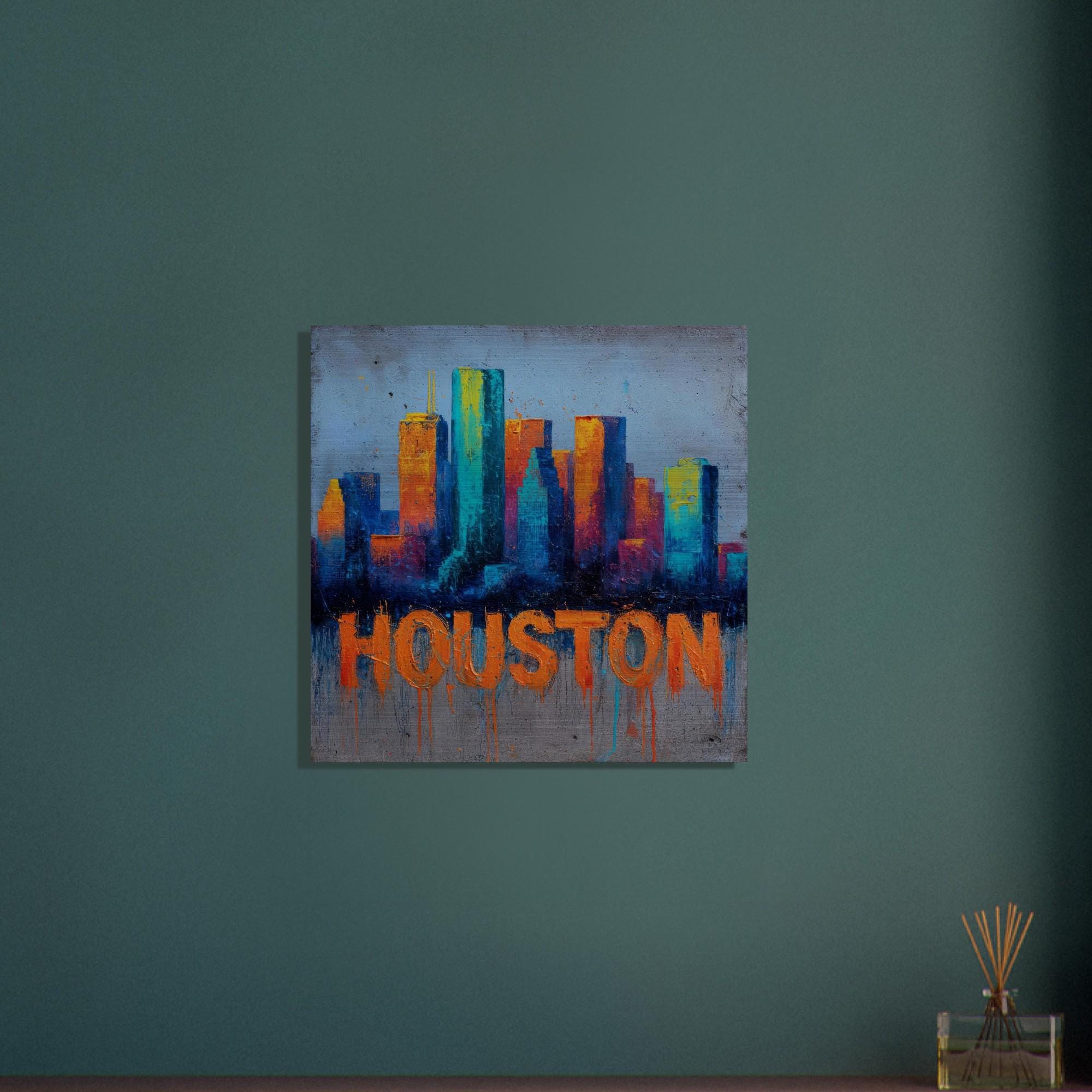 Houston Skyline Aluminum Print | Bold City Art | Industrial Grit Home Decor | Textured Urban Wall Art | Unique Modern Gift