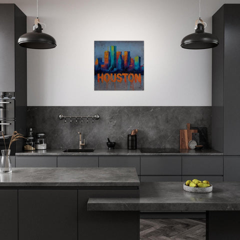 Houston Skyline Aluminum Print | Bold City Art | Industrial Grit Home Decor | Textured Urban Wall Art | Unique Modern Gift