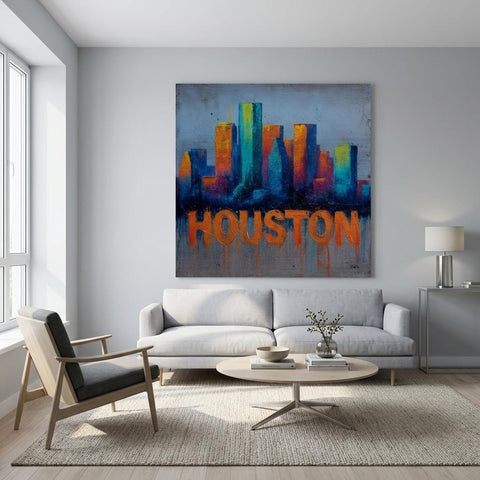 Houston Skyline Aluminum Print | Bold City Art | Industrial Grit Home Decor | Textured Urban Wall Art | Unique Modern Gift
