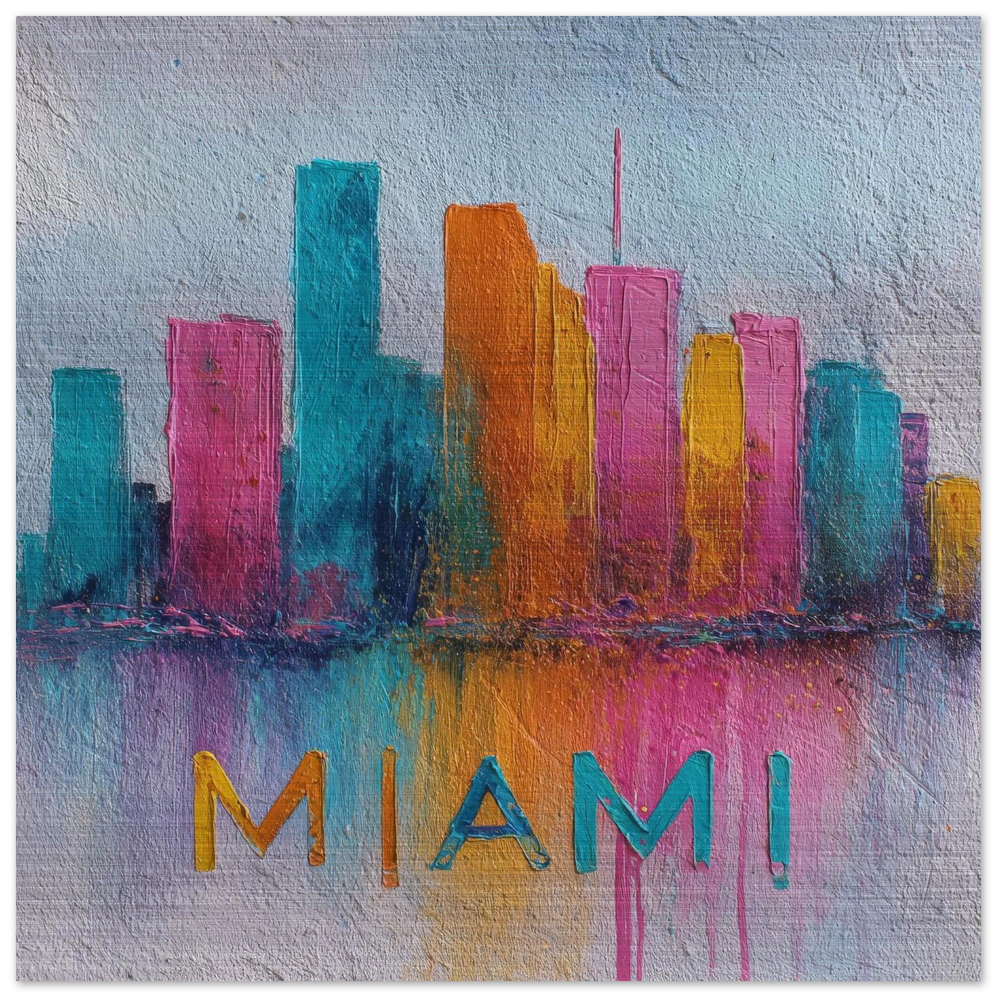Miami Cityscape Aluminum Print - Vibrant Tropical Colors Urban Pulse Collection Coastal Energy, Modern Wall Art, Unique Home Decor Gift