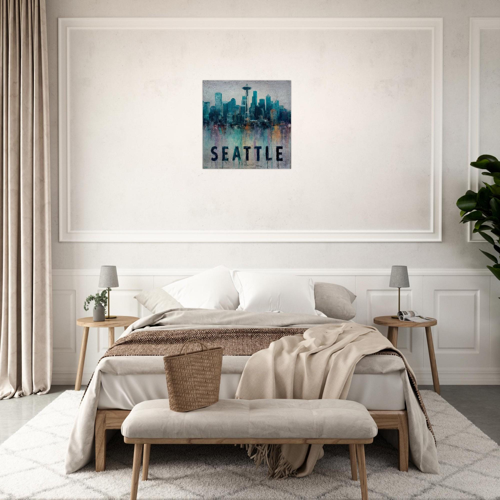 Seattle Aluminum Print | Moody Pacific Northwest Cityscape Art | Urban Pulse Collection Textured Industrial Wall Decor | Modern Home Art