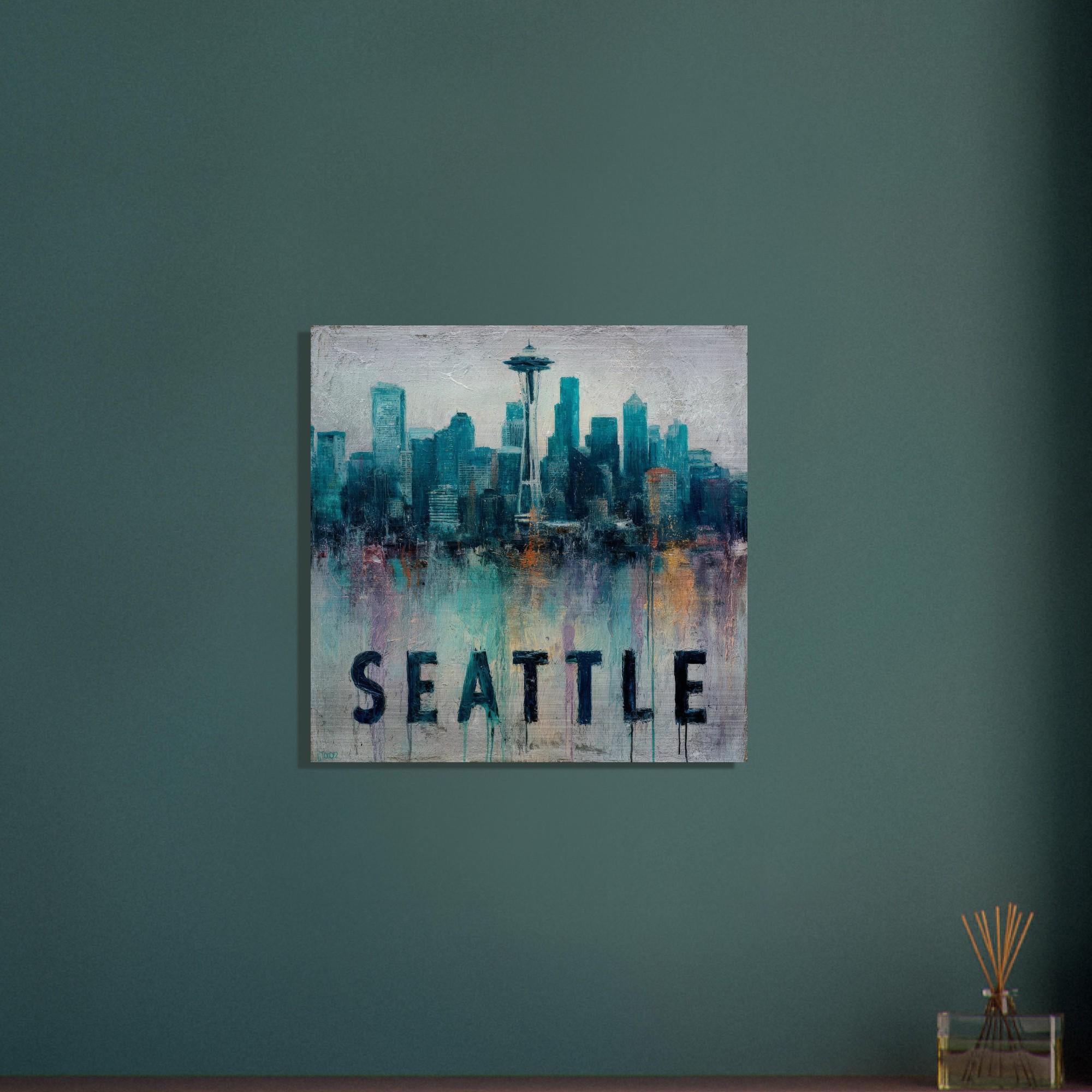 Seattle Aluminum Print | Moody Pacific Northwest Cityscape Art | Urban Pulse Collection Textured Industrial Wall Decor | Modern Home Art