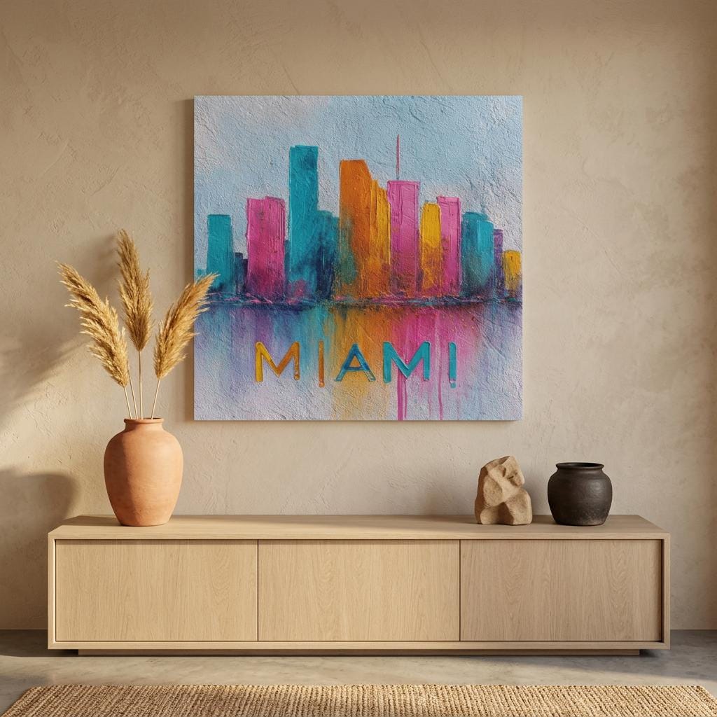 Miami Cityscape Aluminum Print - Vibrant Tropical Colors Urban Pulse Collection Coastal Energy, Modern Wall Art, Unique Home Decor Gift