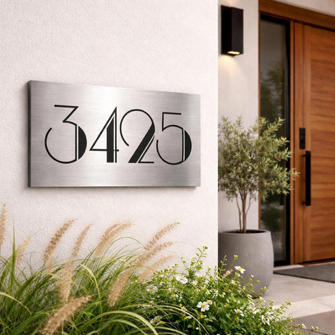 Custom 8x12 Brighton Brushed Aluminum House Number Sign – Modern Architectural Address Plaque