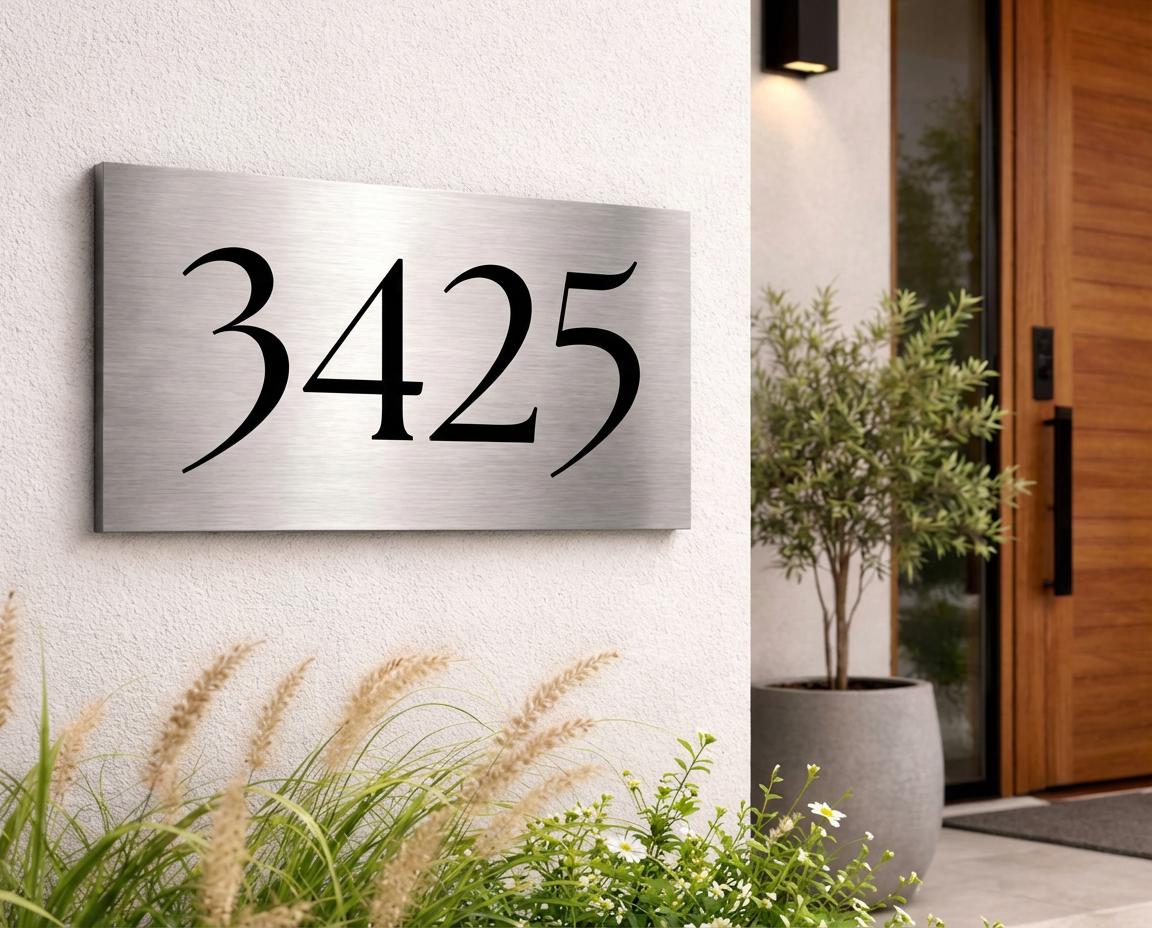 Custom 8x12 Brighton Brushed Aluminum House Number Sign – Modern Architectural Address Plaque