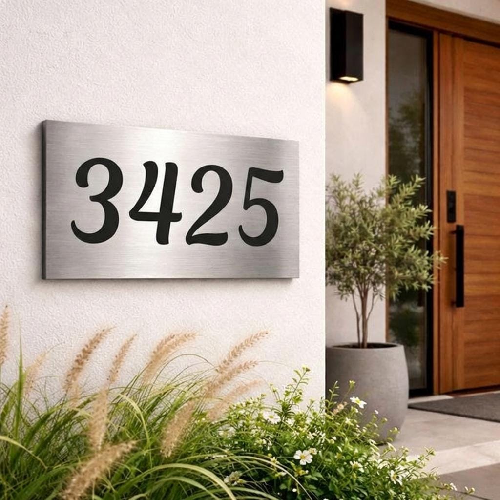 Custom 8x12 Brighton Brushed Aluminum House Number Sign – Modern Architectural Address Plaque