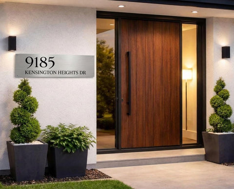 Custom 8x24 Kensington Address Sign | Modern House Numbers Plaque | Brushed Aluminum Metal Outdoor Home Decor | Personalized Gift