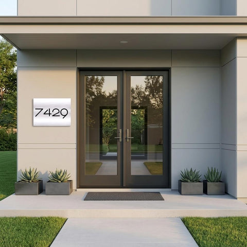 Custom 12x16 Belmont Address Sign | Brushed Aluminum Metal House Numbers Plaque | Modern Outdoor Home Decor | Personalized Gift