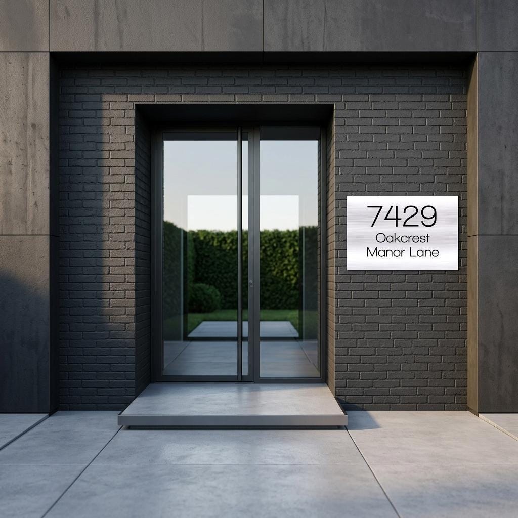 Custom 12x18 Oakcrest Address Sign Brushed Aluminum House Numbers Plaque | Modern Outdoor Home Decor | Personalized Address Plaque