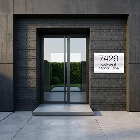 Custom 12x18 Oakcrest Address Sign Brushed Aluminum House Numbers Plaque | Modern Outdoor Home Decor | Personalized Address Plaque