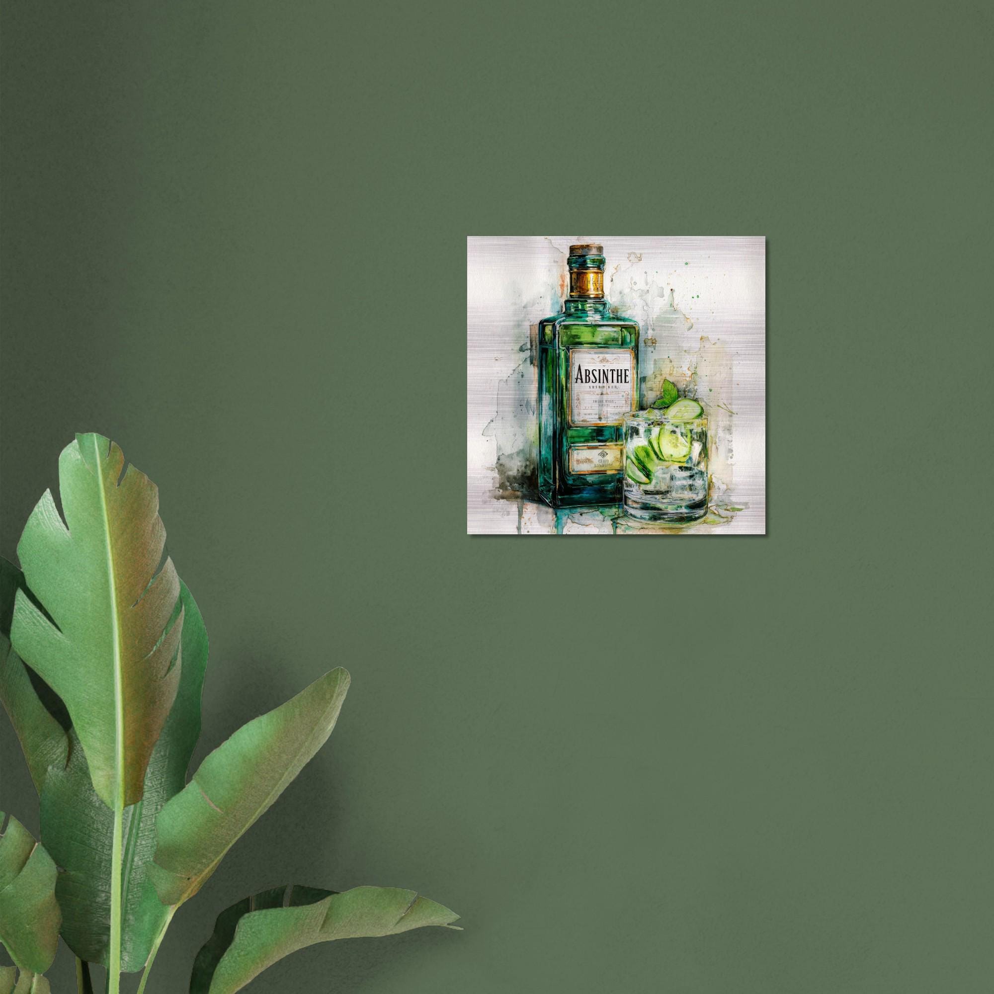 Absinthe Glow - A Spirited Collection Aluminum Art Print Modern Watercolor Vintage Bar Decor | Brushed Metal Wall Art Gift for Spirit Lovers