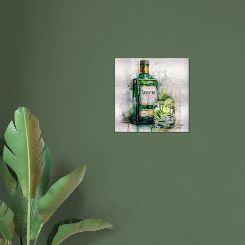 Absinthe Glow - A Spirited Collection Aluminum Art Print Modern Watercolor Vintage Bar Decor | Brushed Metal Wall Art Gift for Spirit Lovers