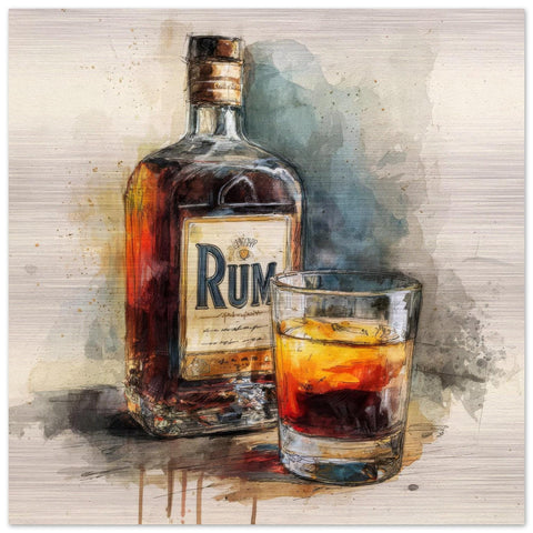 Rum Ember - A Spirited Collection Brushed Aluminum Art Print | Vintage Bar Decor | Watercolor Style | Modern Industrial Art