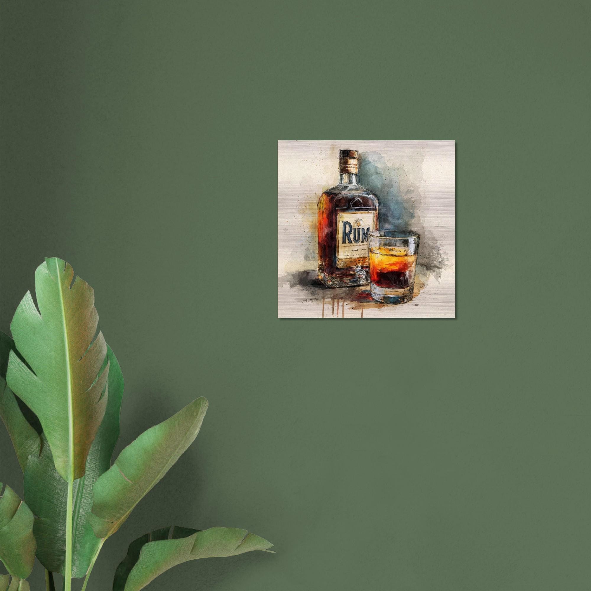 Rum Ember - A Spirited Collection Brushed Aluminum Art Print | Vintage Bar Decor | Watercolor Style | Modern Industrial Art