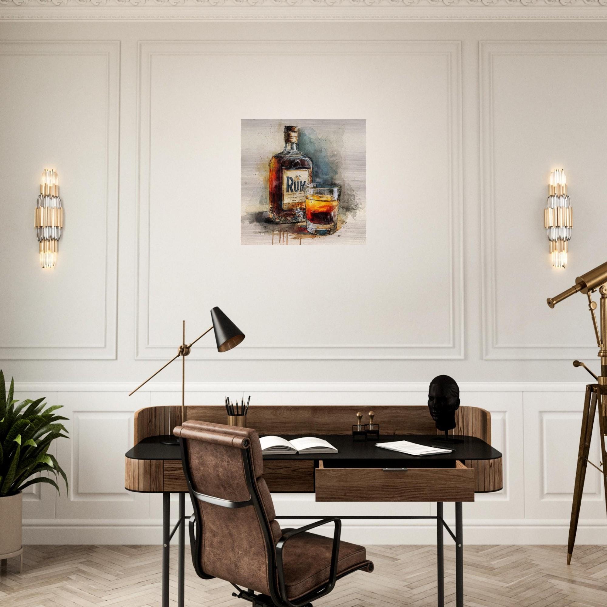 Rum Ember - A Spirited Collection Brushed Aluminum Art Print | Vintage Bar Decor | Watercolor Style | Modern Industrial Art