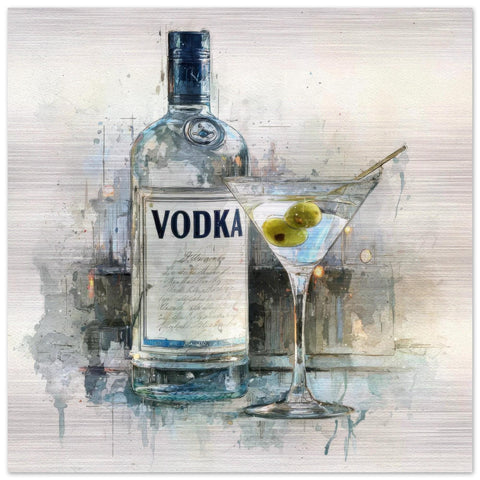 Vodka Chill - A Spirited Collection Brushed Aluminum Art Print - Modern Bar Cart Decor, Watercolor Style, Unique Metallic Wall Art Gift