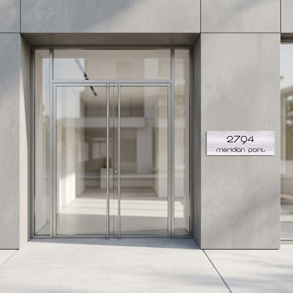 Custom 12x36 Meridian Address Sign | Brushed Aluminum Metal House Numbers Personalized Address Plaque
