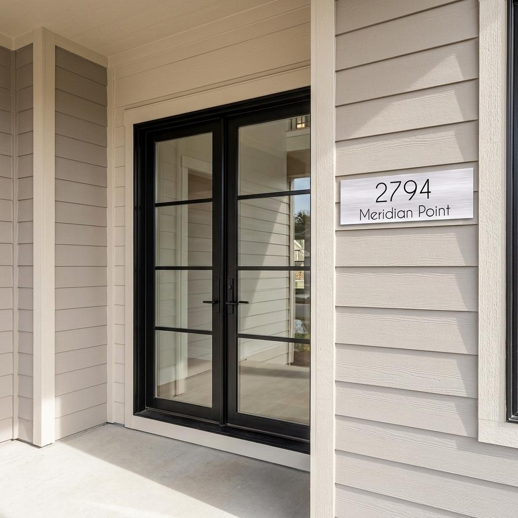 Custom 12x36 Meridian Address Sign | Brushed Aluminum Metal House Numbers Personalized Address Plaque