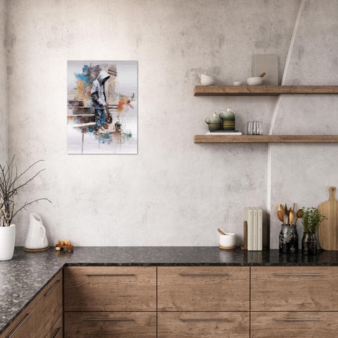 Arrival - Skateboarder on Brushed Aluminum Print | Urban Watercolor Art | Modern Home Decor Gift