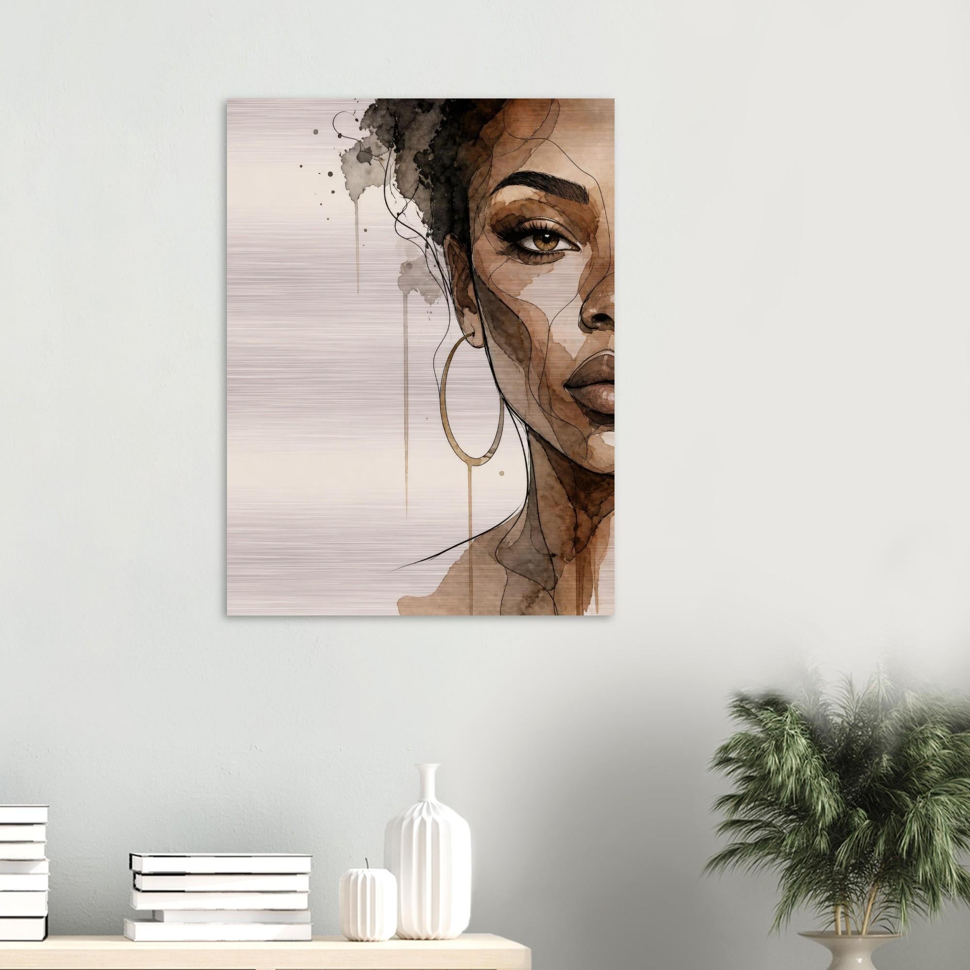 Unshaken Grace - Aluminum Print | Woman Portrait | Watercolor Art | Modern Home Decor | Textured Metallic Wall Art Gift