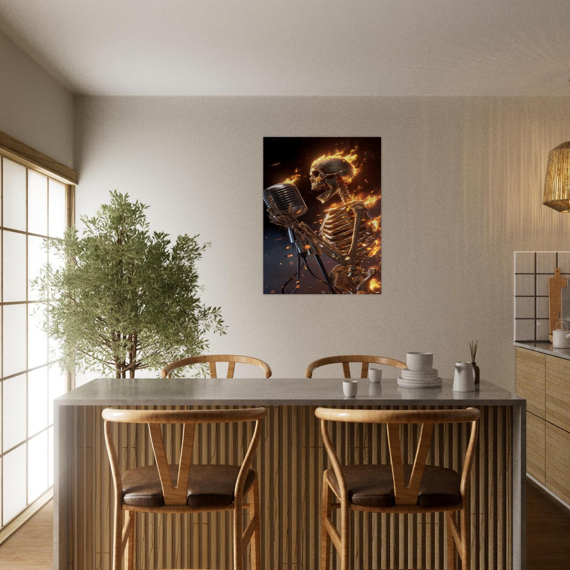 Inferno Unleashed - Aluminum Print | Front man Rock Music Art | The Burning Notes Collection | Modern Metal Wall Decor