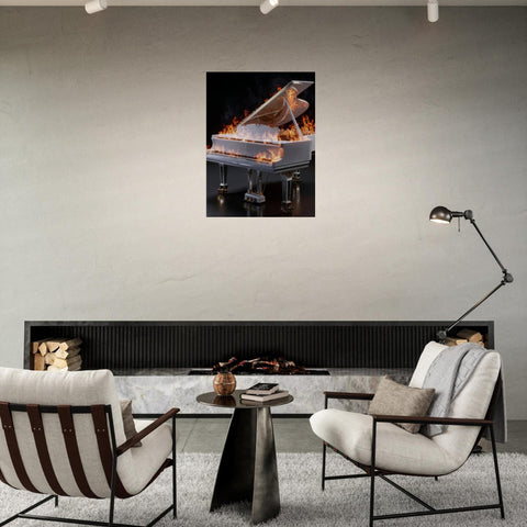 Scorching Keys - Aluminum Print | Fiery Grand Piano Art | The Burning Notes Collection | Modern Industrial Decor | Unique Wall Art Gift