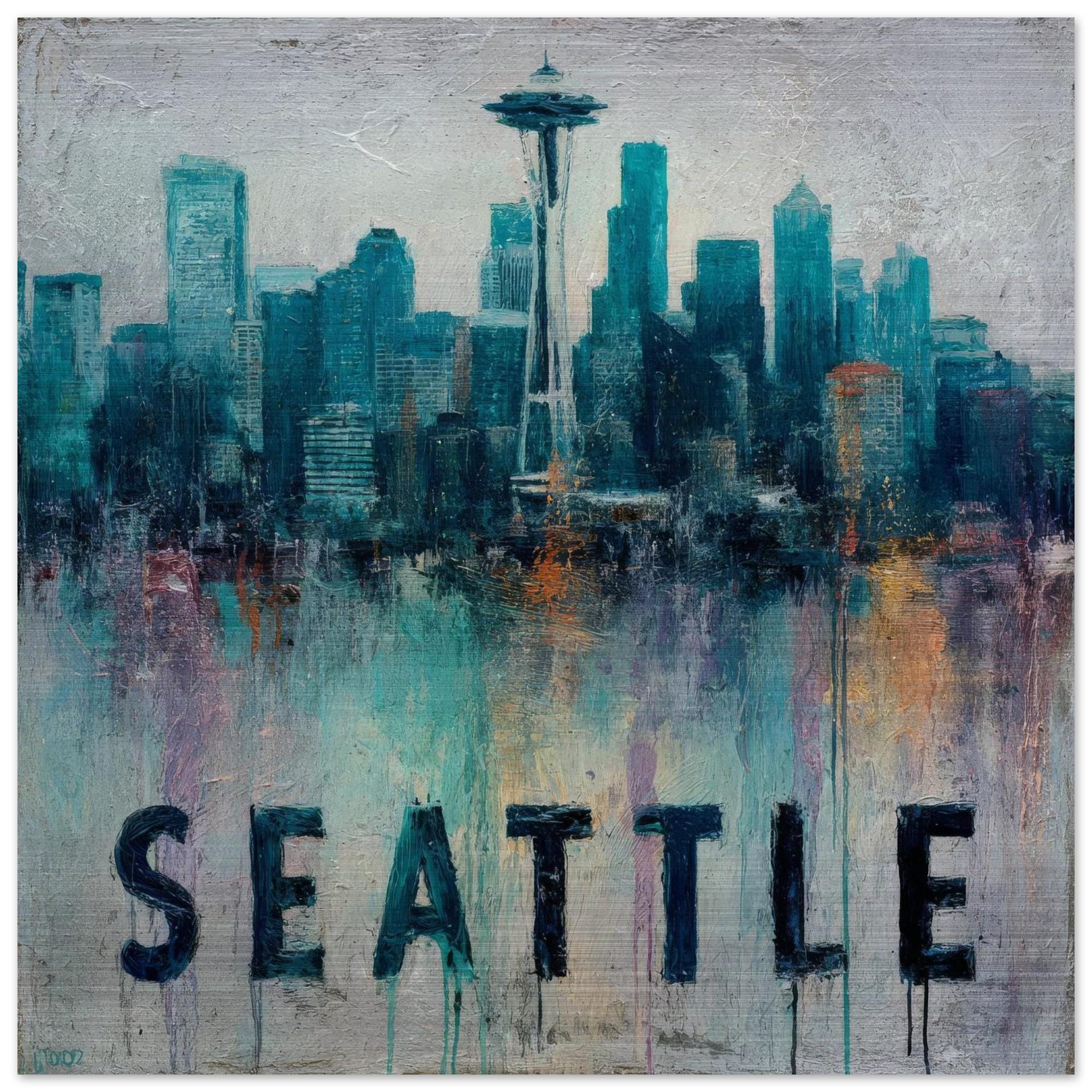 Seattle Aluminum Print | Moody Pacific Northwest Cityscape Art | Urban Pulse Collection Textured Industrial Wall Decor | Modern Home Art