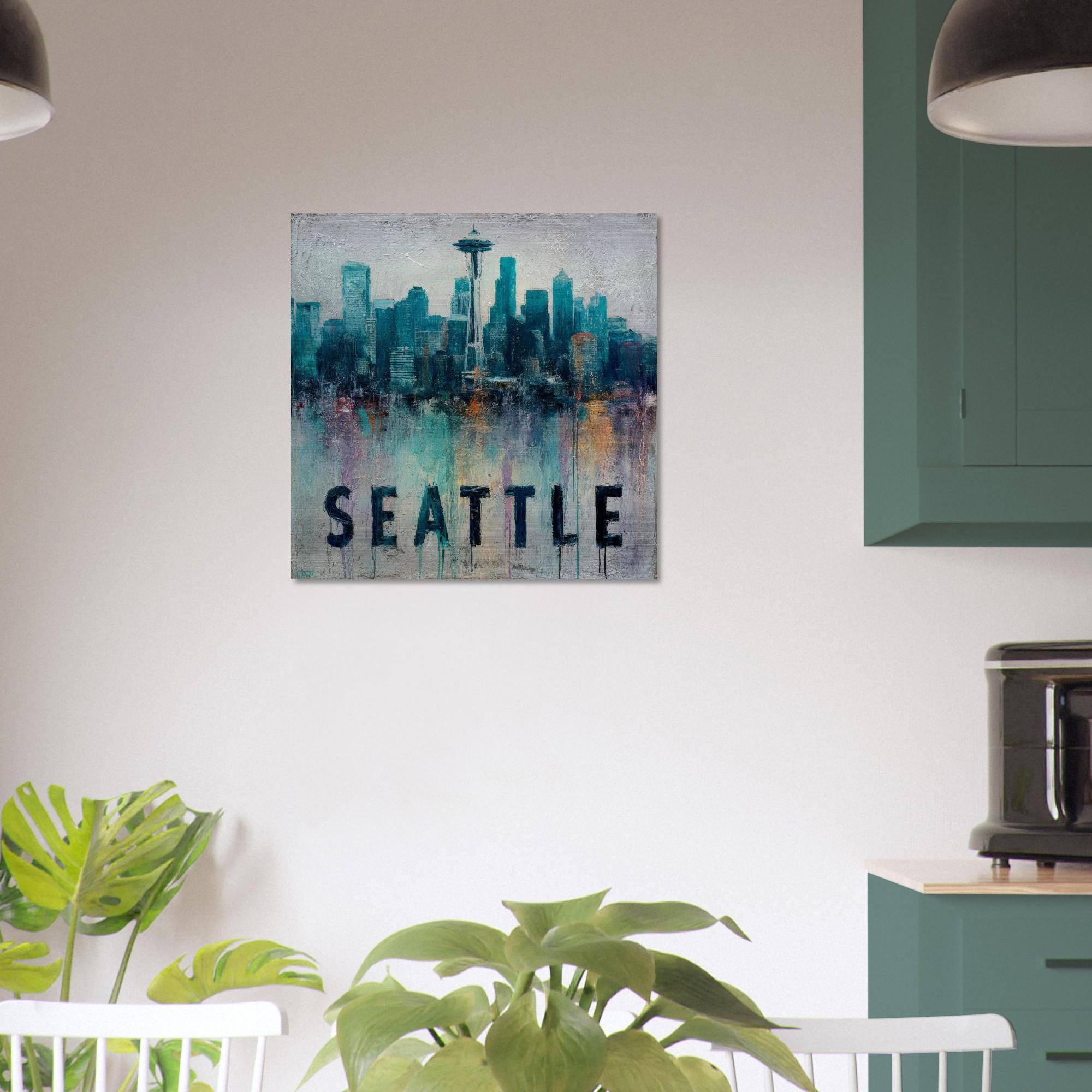 Seattle Aluminum Print | Moody Pacific Northwest Cityscape Art | Urban Pulse Collection Textured Industrial Wall Decor | Modern Home Art