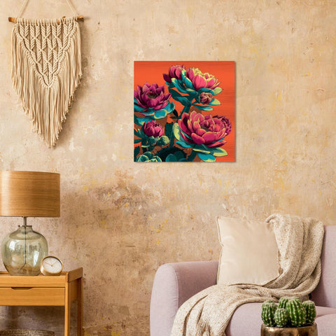 Blooming Succulent - Pop Art Succulent Aluminum Print | Vibrant Desert Bloom Wall Art | Modern Home Decor Gift