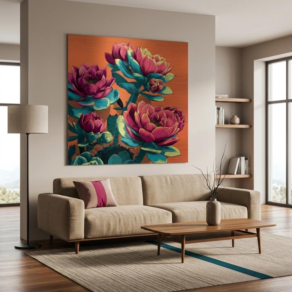 Blooming Succulent - Pop Art Succulent Aluminum Print | Vibrant Desert Bloom Wall Art | Modern Home Decor Gift