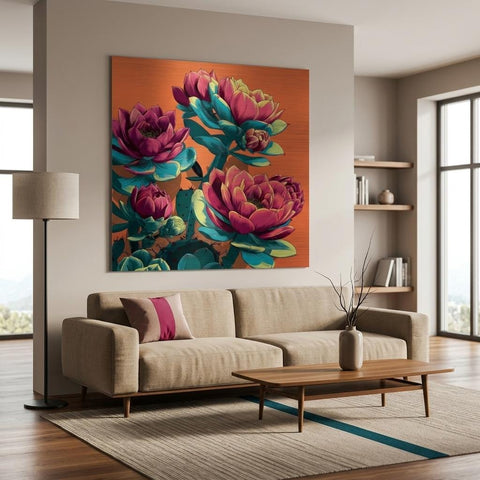Blooming Succulent - Pop Art Succulent Aluminum Print | Vibrant Desert Bloom Wall Art | Modern Home Decor Gift