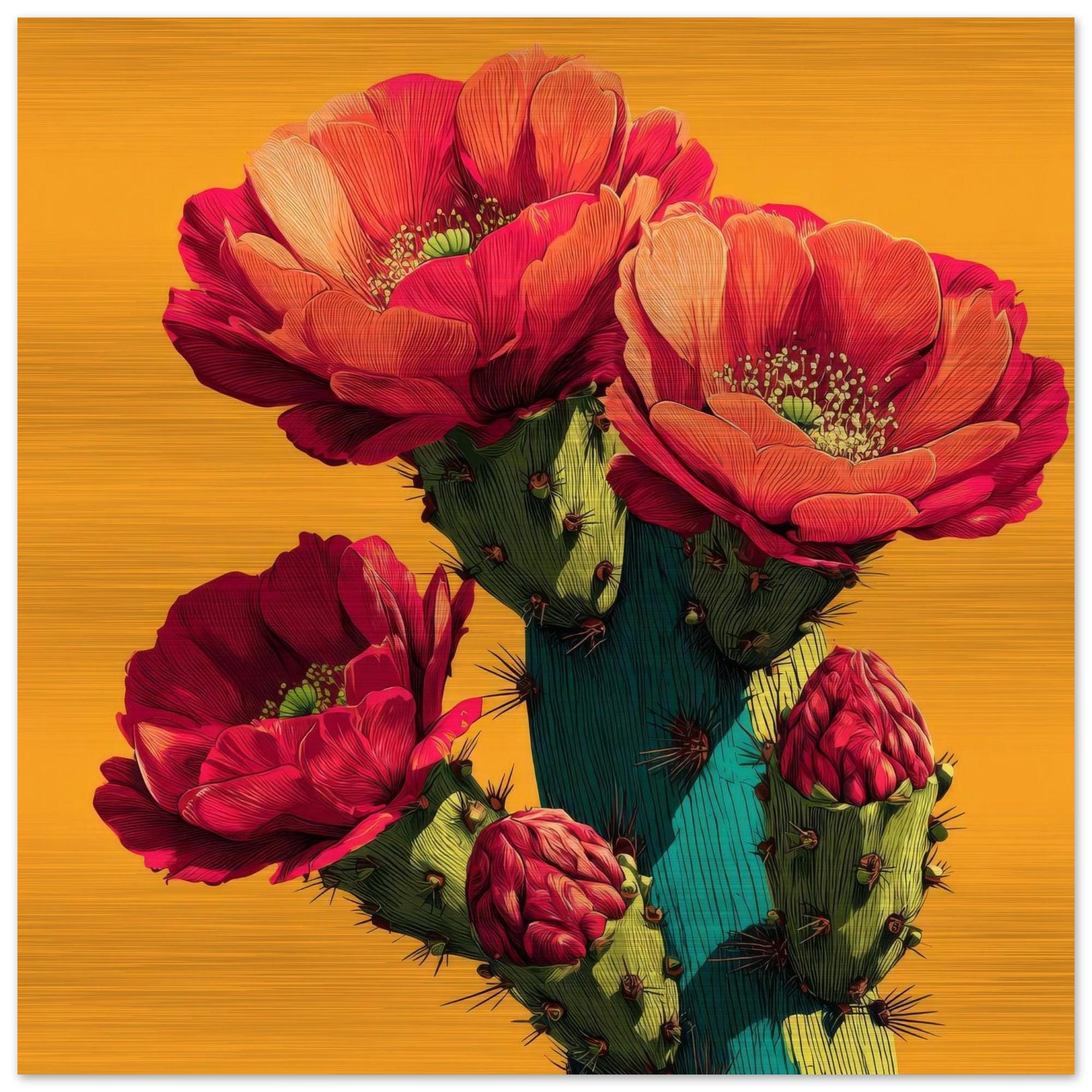 Desert Saguaro - Brushed Aluminum Print | Pop Art Cactus Wall Art | Vibrant Boho Desert Decor | Modern Statement Piece