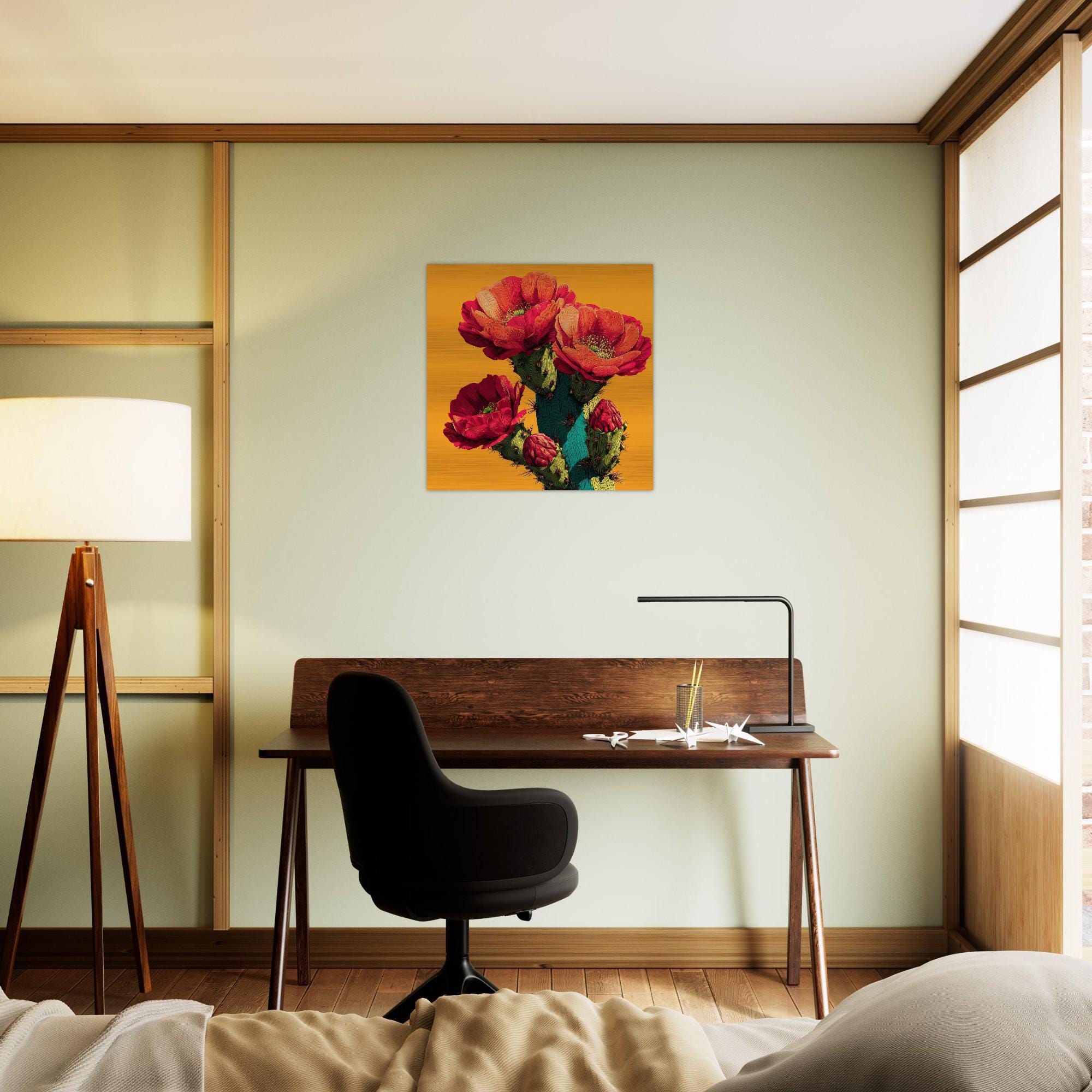 Desert Saguaro - Brushed Aluminum Print | Pop Art Cactus Wall Art | Vibrant Boho Desert Decor | Modern Statement Piece