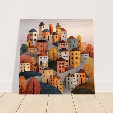 Tuscany Village - Rolling Hills Art | Modern Italy Landscape | Brushed Silver Metal Wall Art | Handmade Home Decor Gift