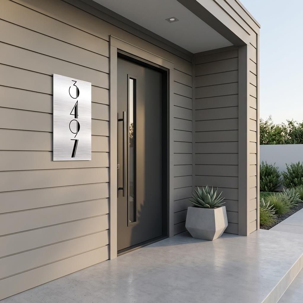 Custom 8x12 Vertical Address Sign | Brushed Aluminum House Number Plaque | Modern Outdoor Home Decor | Personalized Housewarming Gift