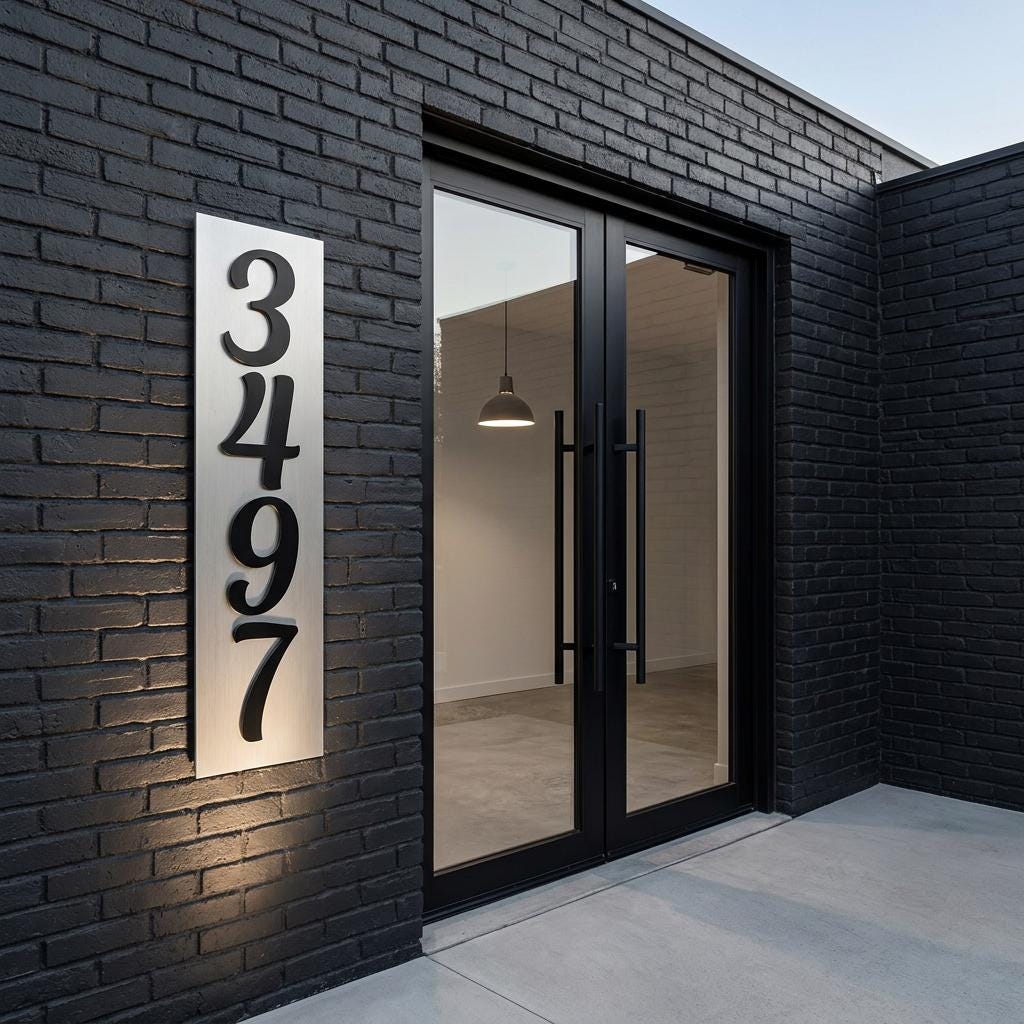 Custom 8x12 Vertical Address Sign | Brushed Aluminum House Number Plaque | Modern Outdoor Home Decor | Personalized Housewarming Gift