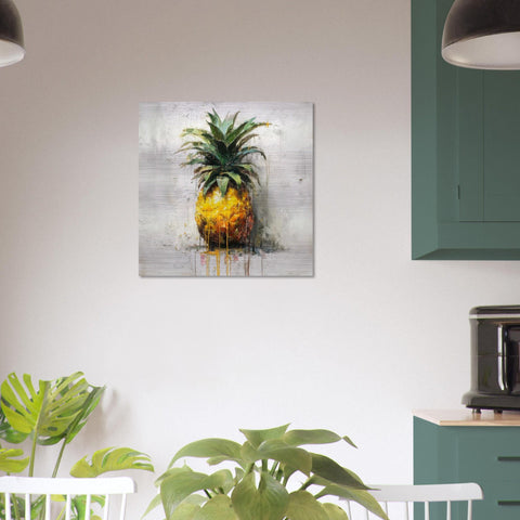 Industrial Orchard: Tropical Pineapple Drip Art on Aluminum Print | Modern Kitchen Art | Brushed Silver Wall Decor | Contemporary Fruit Art
