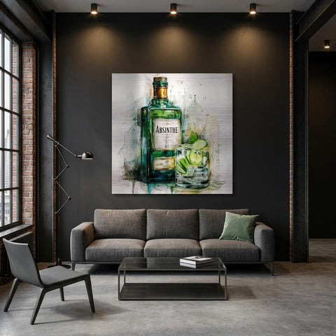 Absinthe Glow - A Spirited Collection Aluminum Art Print Modern Watercolor Vintage Bar Decor | Brushed Metal Wall Art Gift for Spirit Lovers