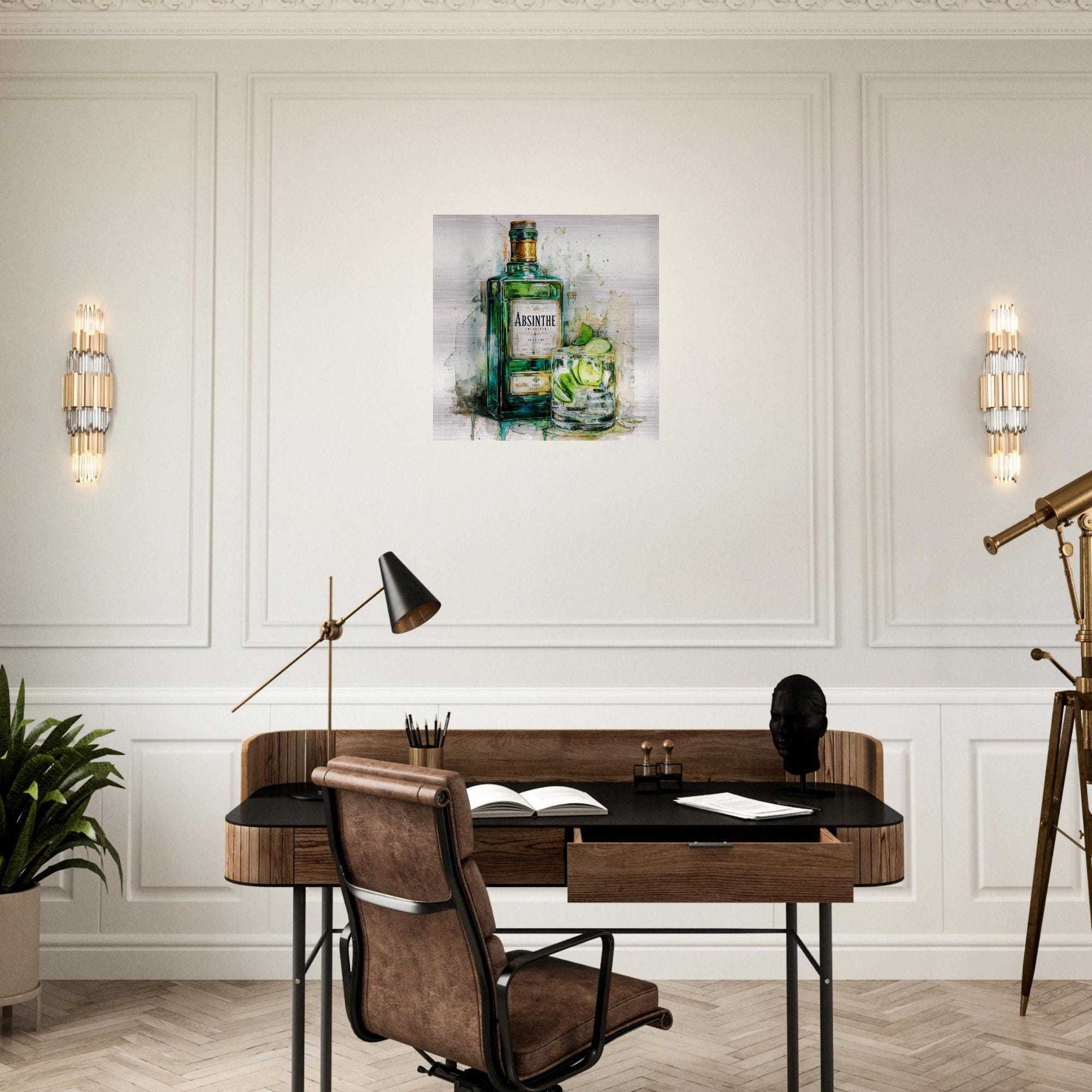Absinthe Glow - A Spirited Collection Aluminum Art Print Modern Watercolor Vintage Bar Decor | Brushed Metal Wall Art Gift for Spirit Lovers