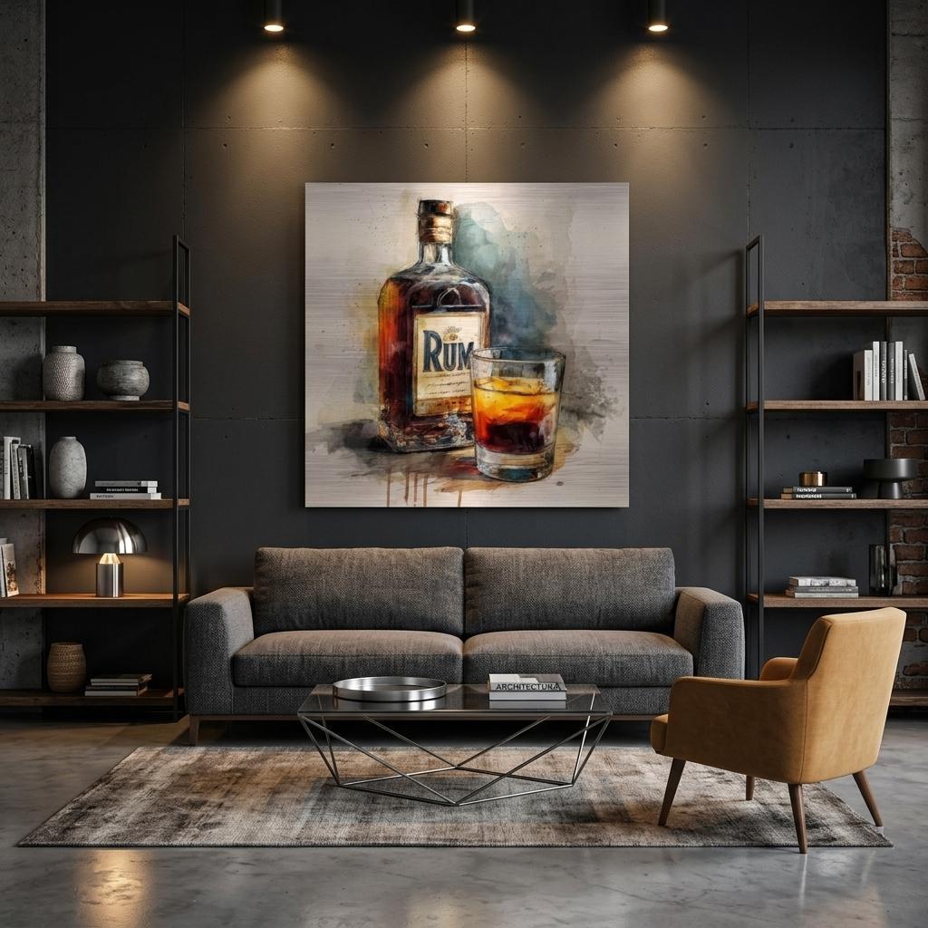 Rum Ember - A Spirited Collection Brushed Aluminum Art Print | Vintage Bar Decor | Watercolor Style | Modern Industrial Art