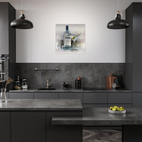 Vodka Chill - A Spirited Collection Brushed Aluminum Art Print - Modern Bar Cart Decor, Watercolor Style, Unique Metallic Wall Art Gift