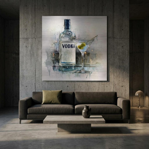 Vodka Chill - A Spirited Collection Brushed Aluminum Art Print - Modern Bar Cart Decor, Watercolor Style, Unique Metallic Wall Art Gift