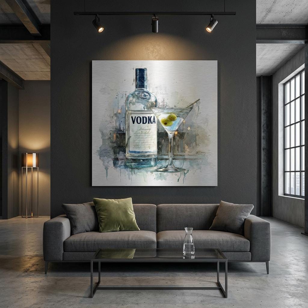 Vodka Chill - A Spirited Collection Brushed Aluminum Art Print - Modern Bar Cart Decor, Watercolor Style, Unique Metallic Wall Art Gift